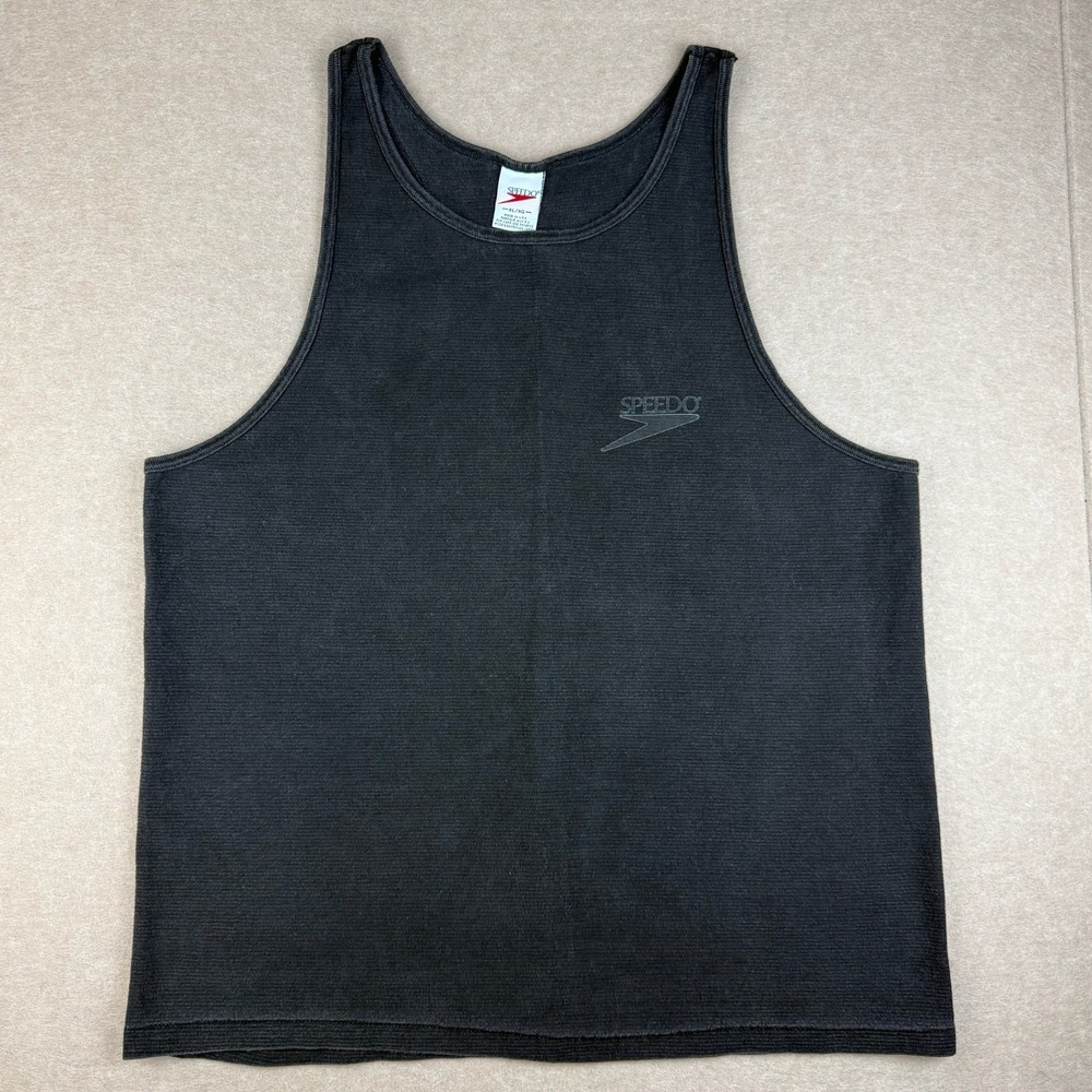 Vintage Speedo Tank Top Mens XL Black Single Stitch USA Made Athletic Tee